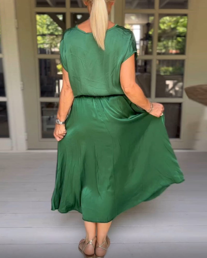 Green Elegant Neck Dress (Belt Not Included)