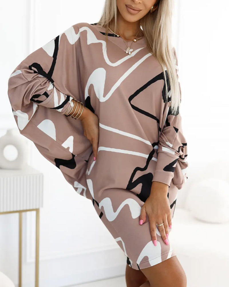 Casual Long Sleeve Printed Dress