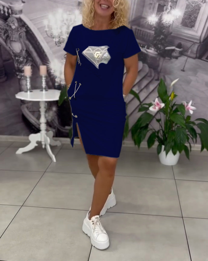 Printed Fitted Slit Dress