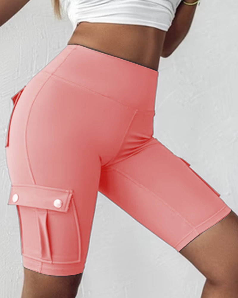 High-waisted cargo pocket shorts