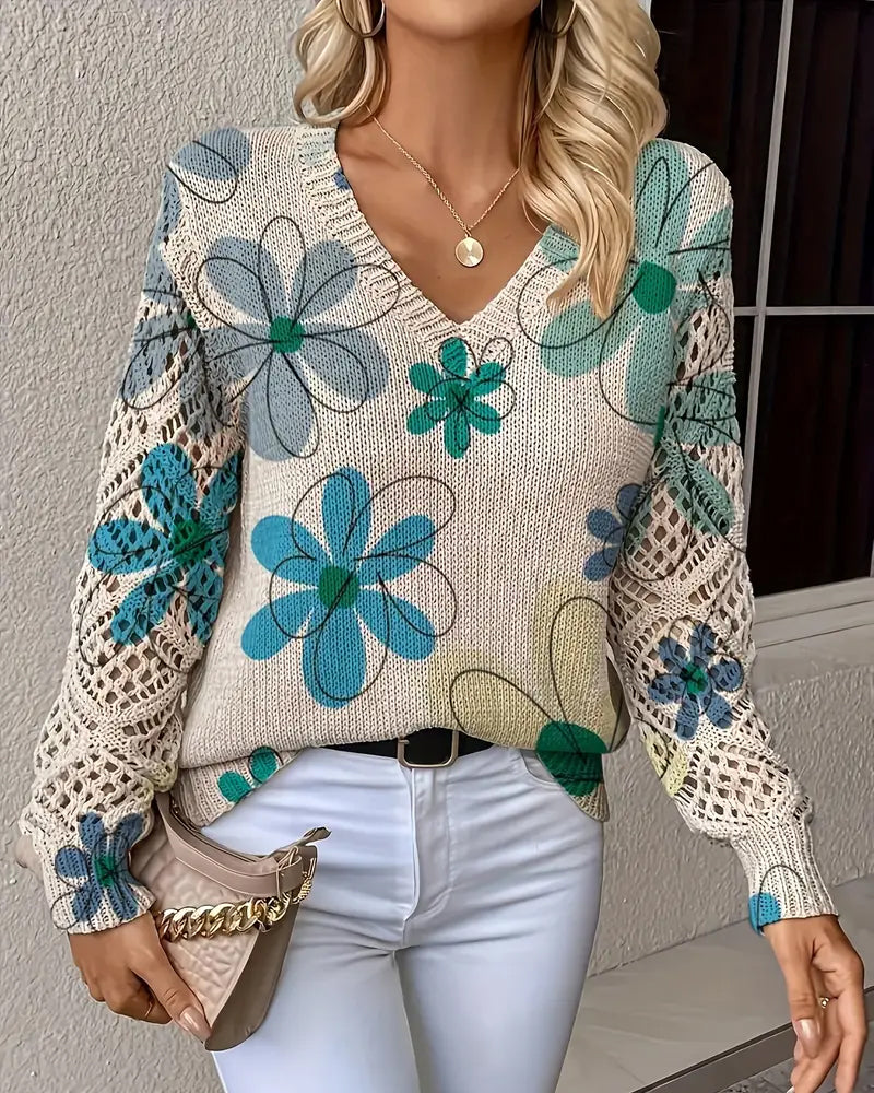 V-Neck Openwork Knit Sweater