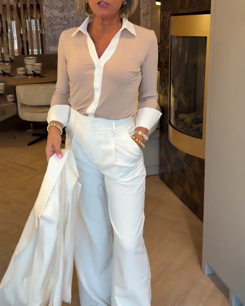 Contrast Paneled Long-Sleeve Shirt