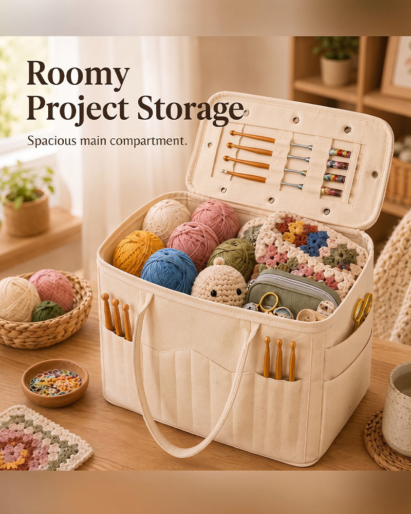 Canvas Yarn Storage Bag with Needle Pockets