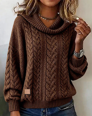 Solid Color Cable Knit Pullover Sweater
