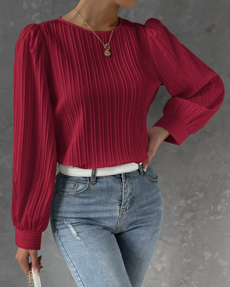 Lantern Sleeve Solid Blouse