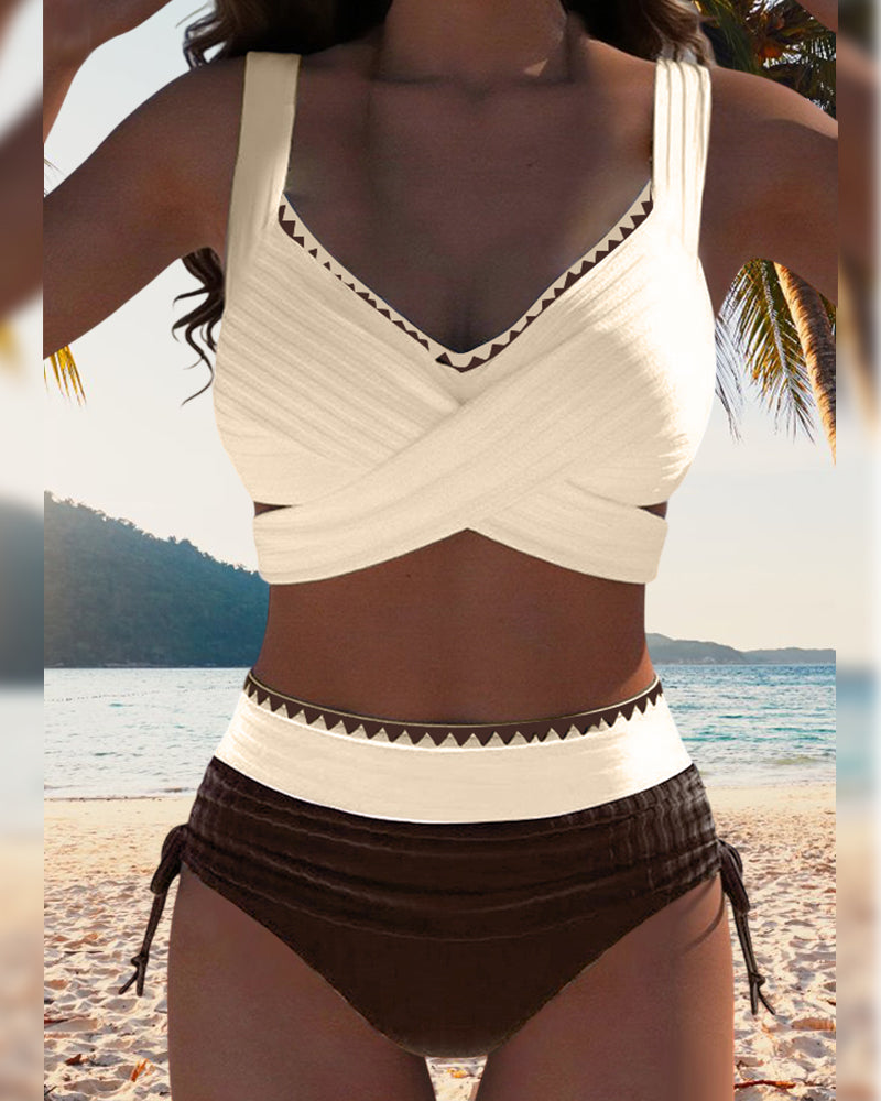 Casual Contrast Color Stitching Two-Piece Bikini