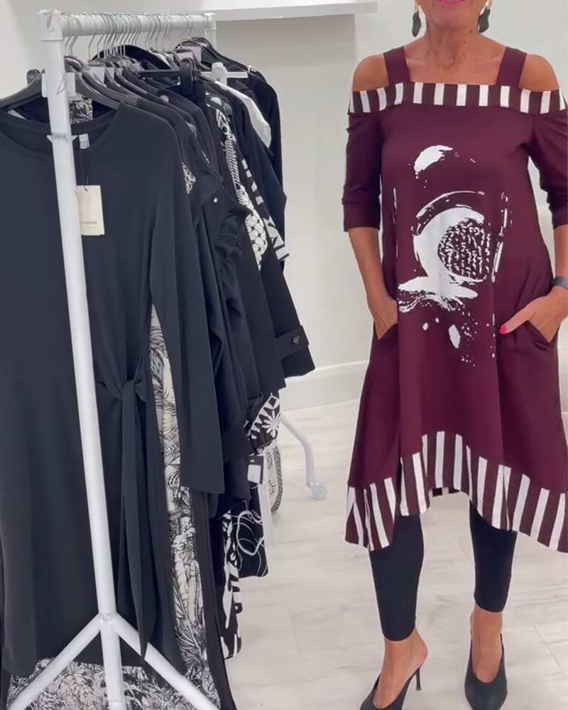 Aumora Off-Shoulder Irregular Loose Print Dress