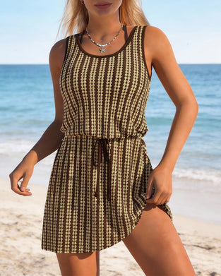 Printed Sleeveless Flared Swim Dress