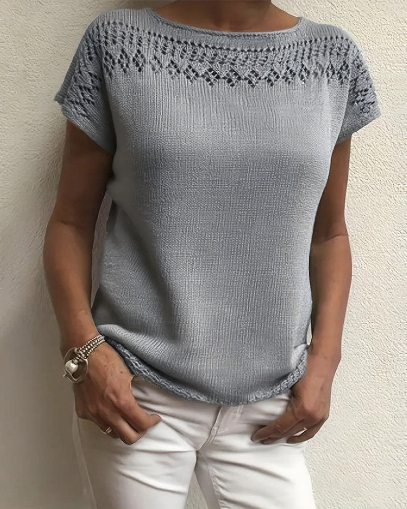 Casual Short-Sleeved Solid Color Sweater