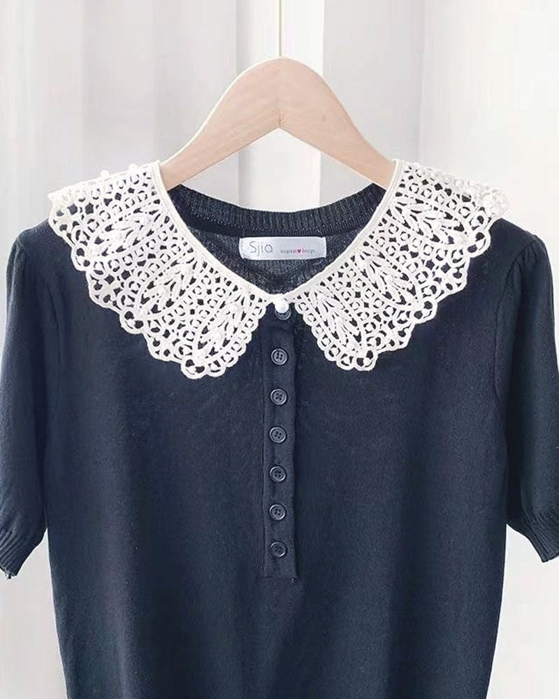 Solid-Color Lace False Collar