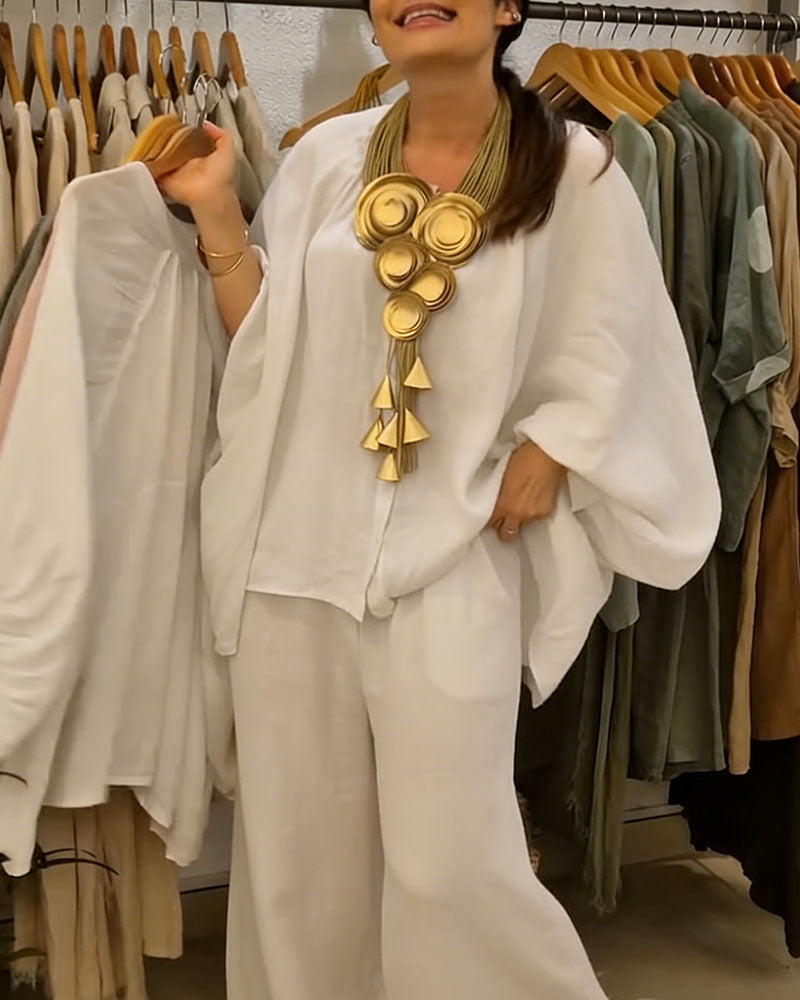 Puff Sleeve Linen Loose Fit Blouse