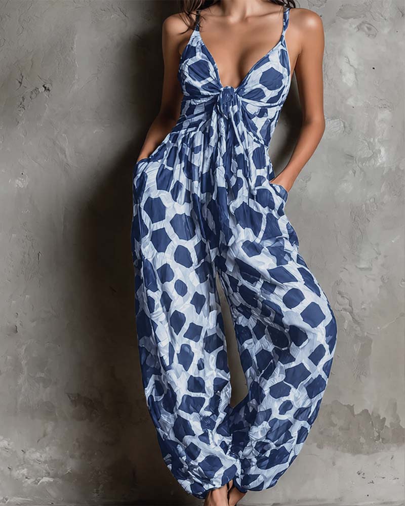 Leopard Print Suspender Wide Leg Jumpsuit