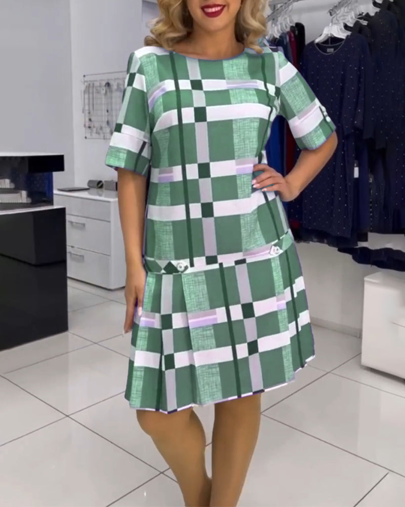 Round neck plaid dress