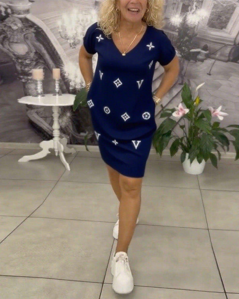 Fashion V-Neck Short-Sleeved Dress