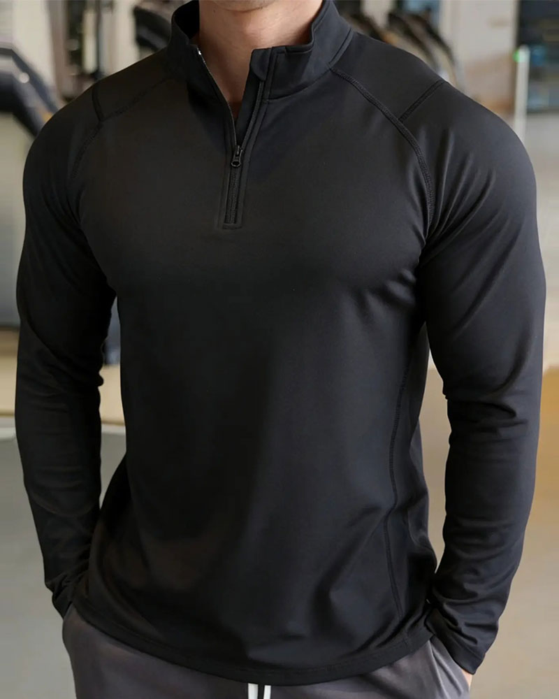 Stand Collar Zipper Raglan Sleeve Top