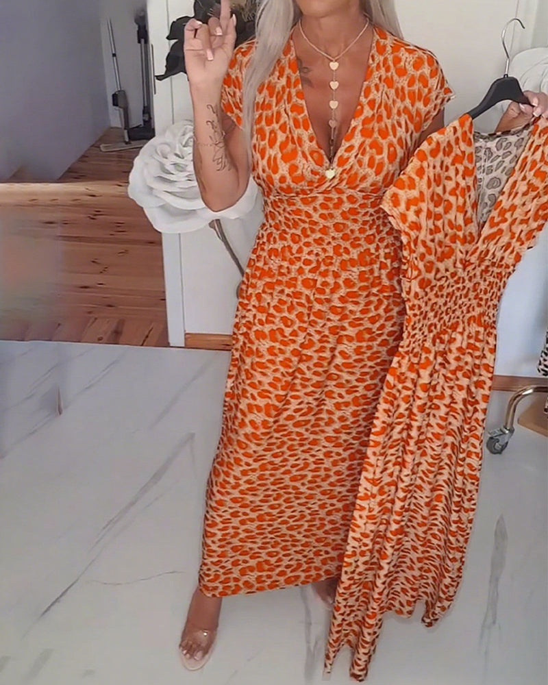 Elegant Leopard Print V-Neck Dress