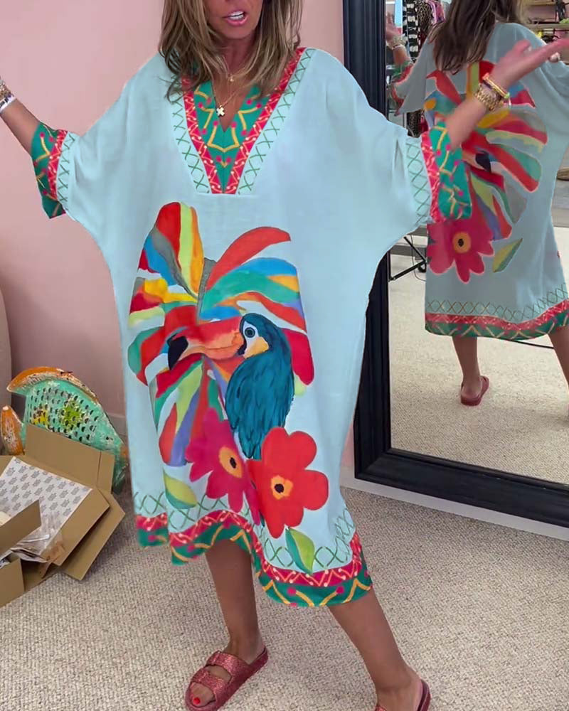 V-neck Graffiti Print Dress