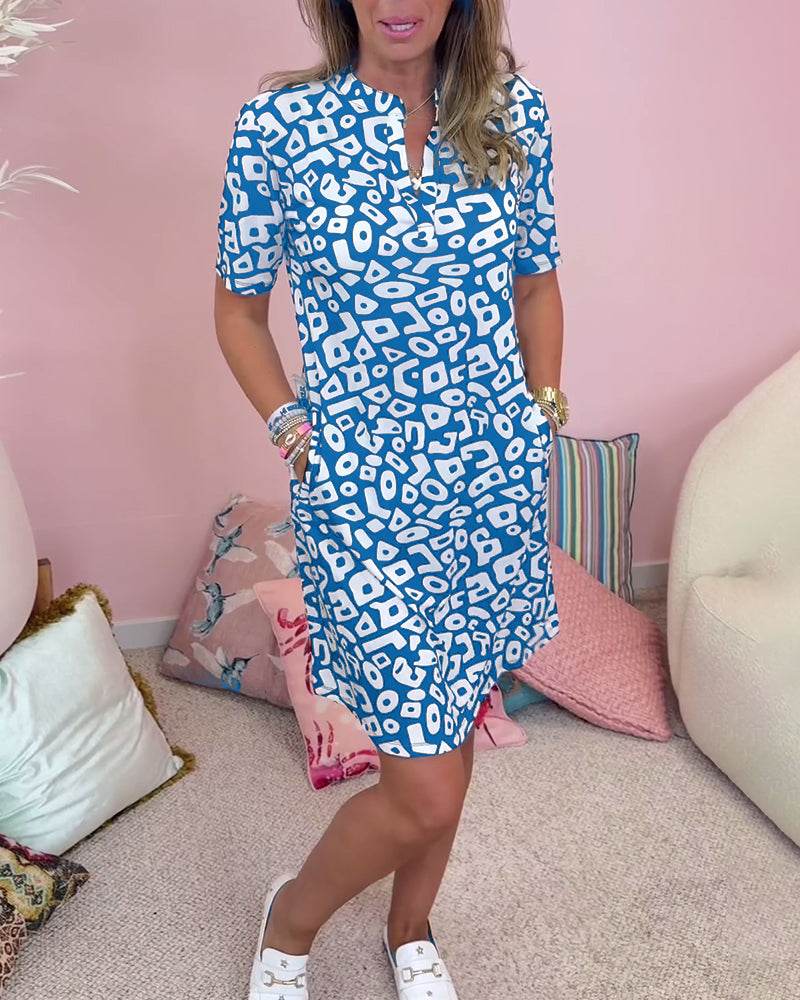 Aumora Printed pocket V-neck casual dress