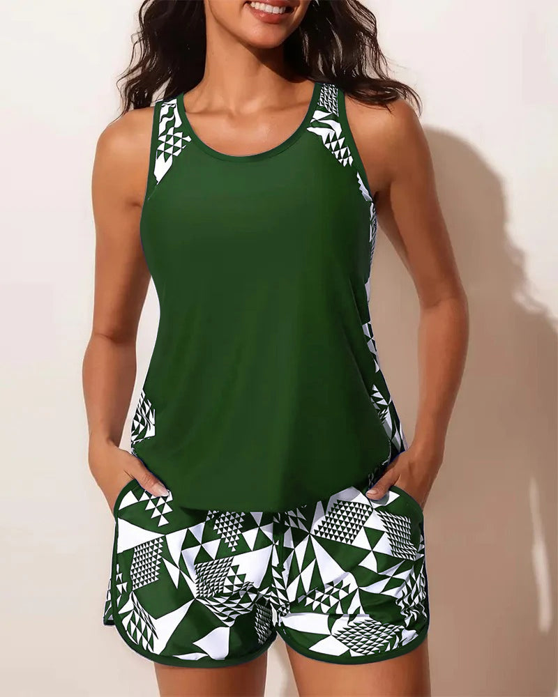 Tank-Top Geometric Print Two-Piece Swimsuit