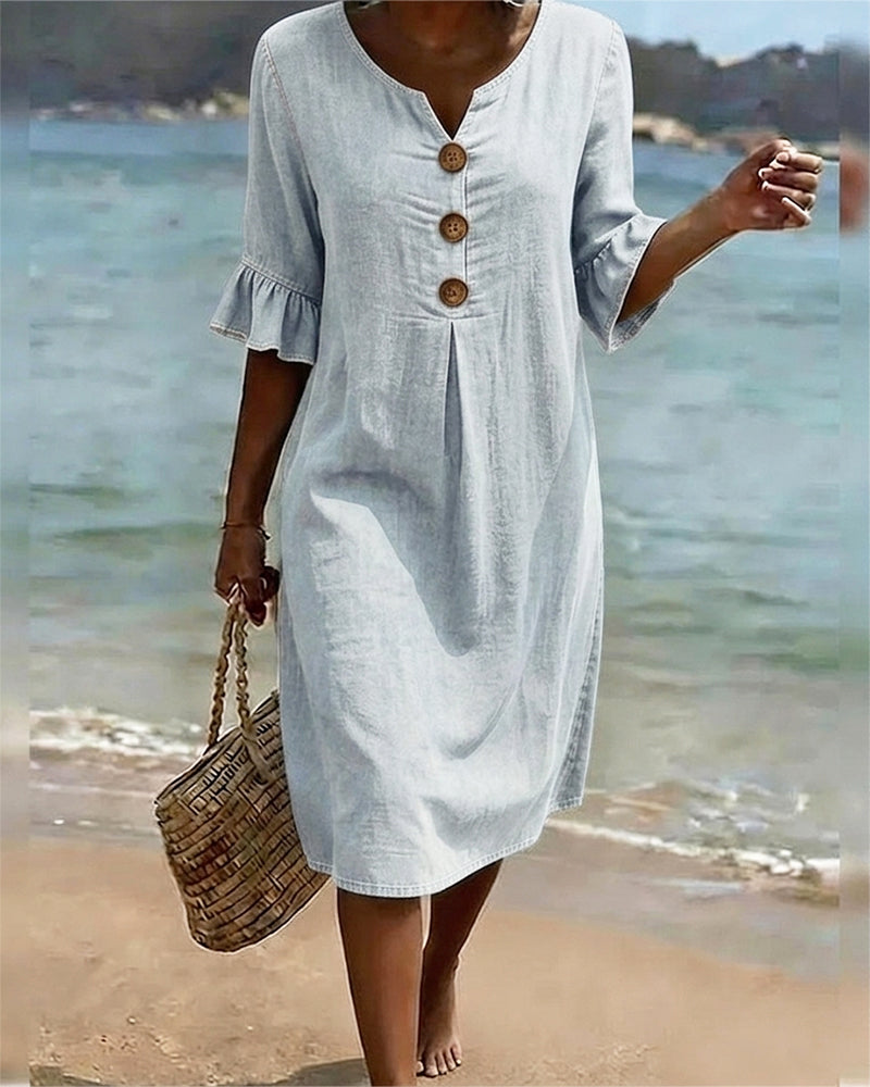 Lotus Leaf Sleeves Jeans Dress