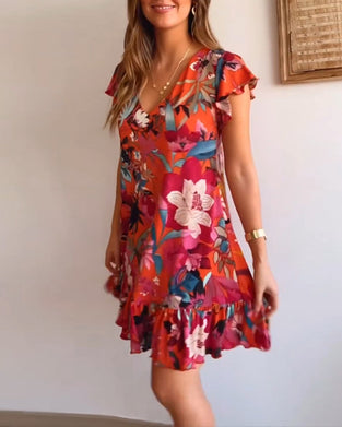 V-neck ruffle floral dress