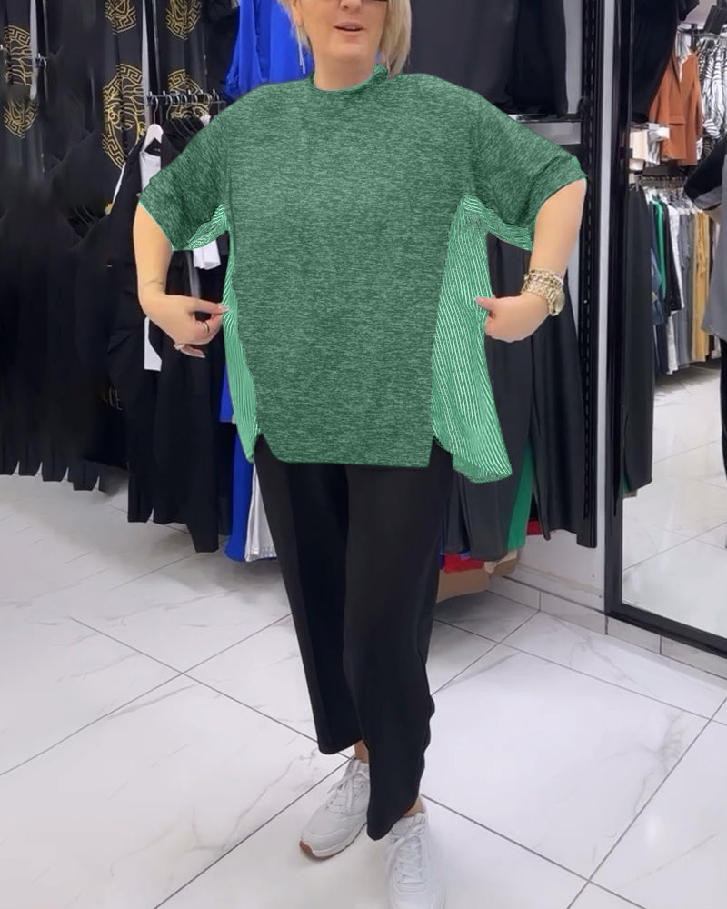 Pinstripe patchwork casual blouse