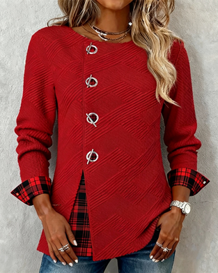 A Stylish Plaid Patchwork Blouse