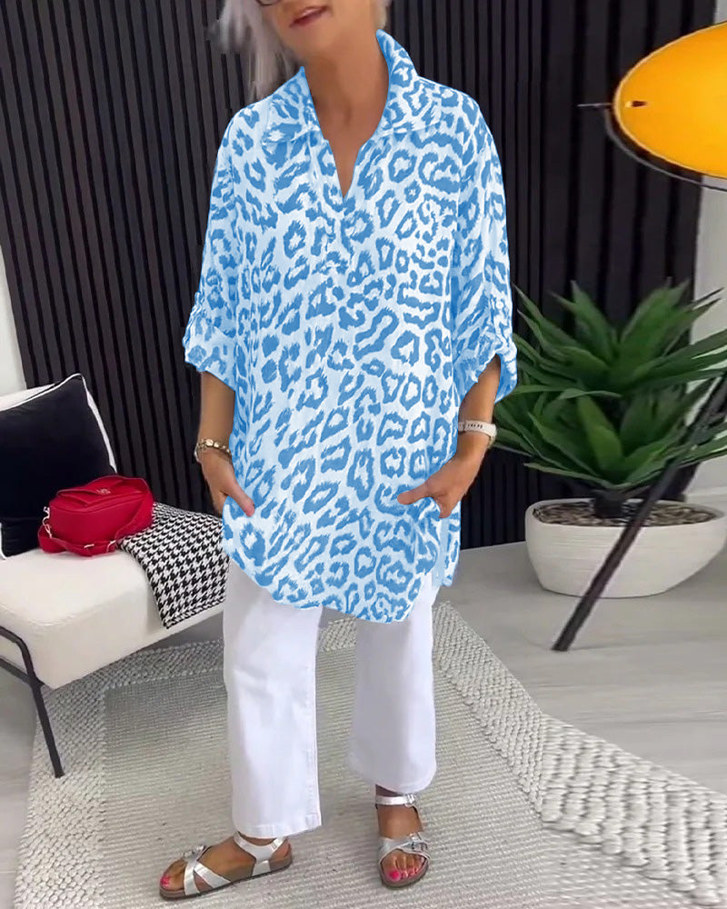 Lapel Leopard Print Blouse