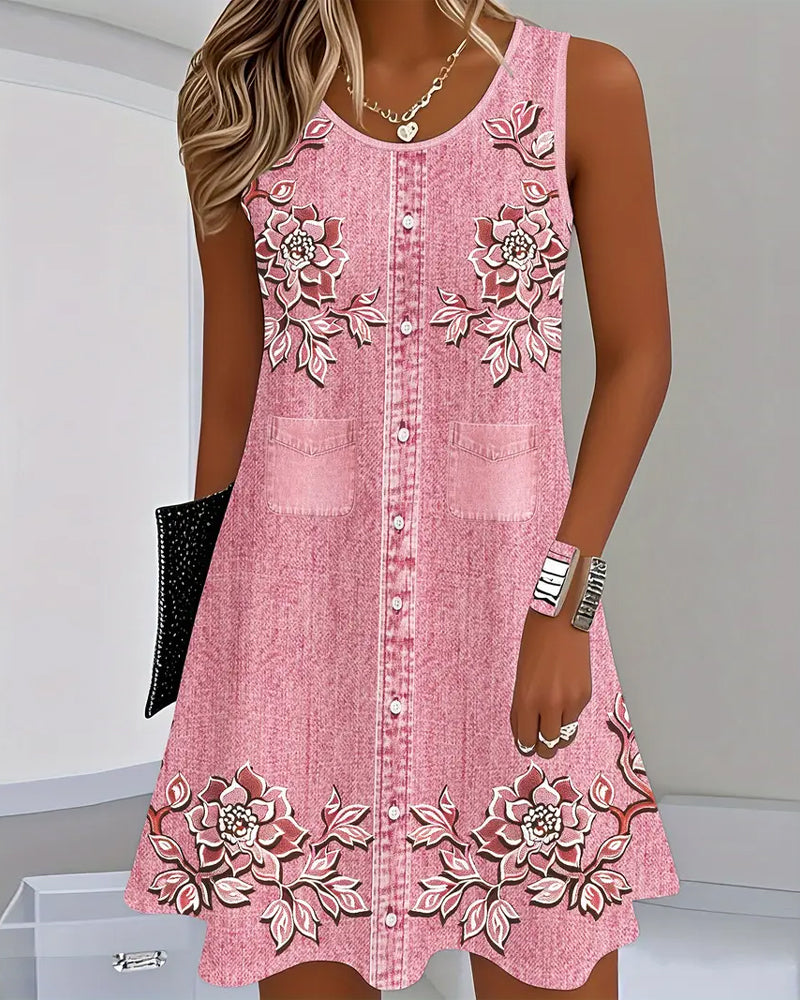 Sleeveless Imitation Denim Dress