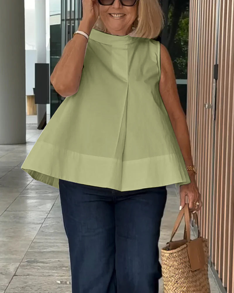 Sleeveless Solid Color Simple Blouse