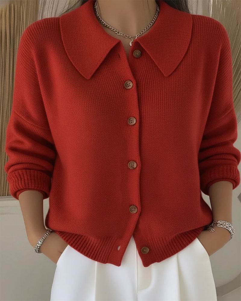 Long-Sleeved Button-Down Lapel Pullover