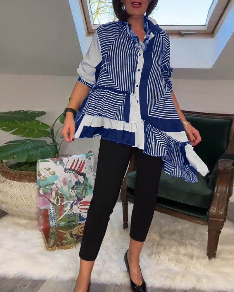 Fashion printed button irregular patchwork shirt