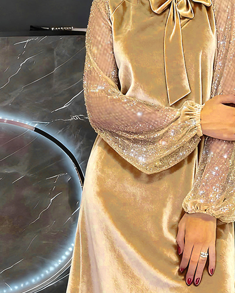 Lantern Sleeve Patchwork Elegant Dress