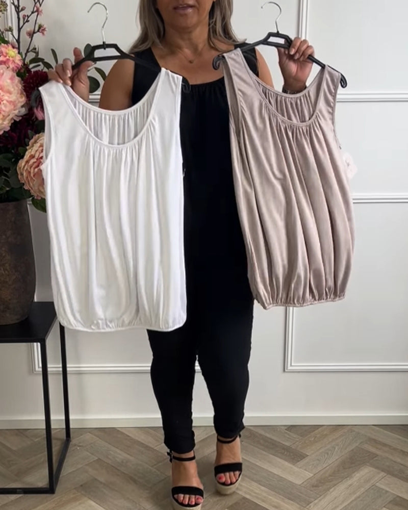 Aumora Sleeveless Solid Color Pleated Tank Top