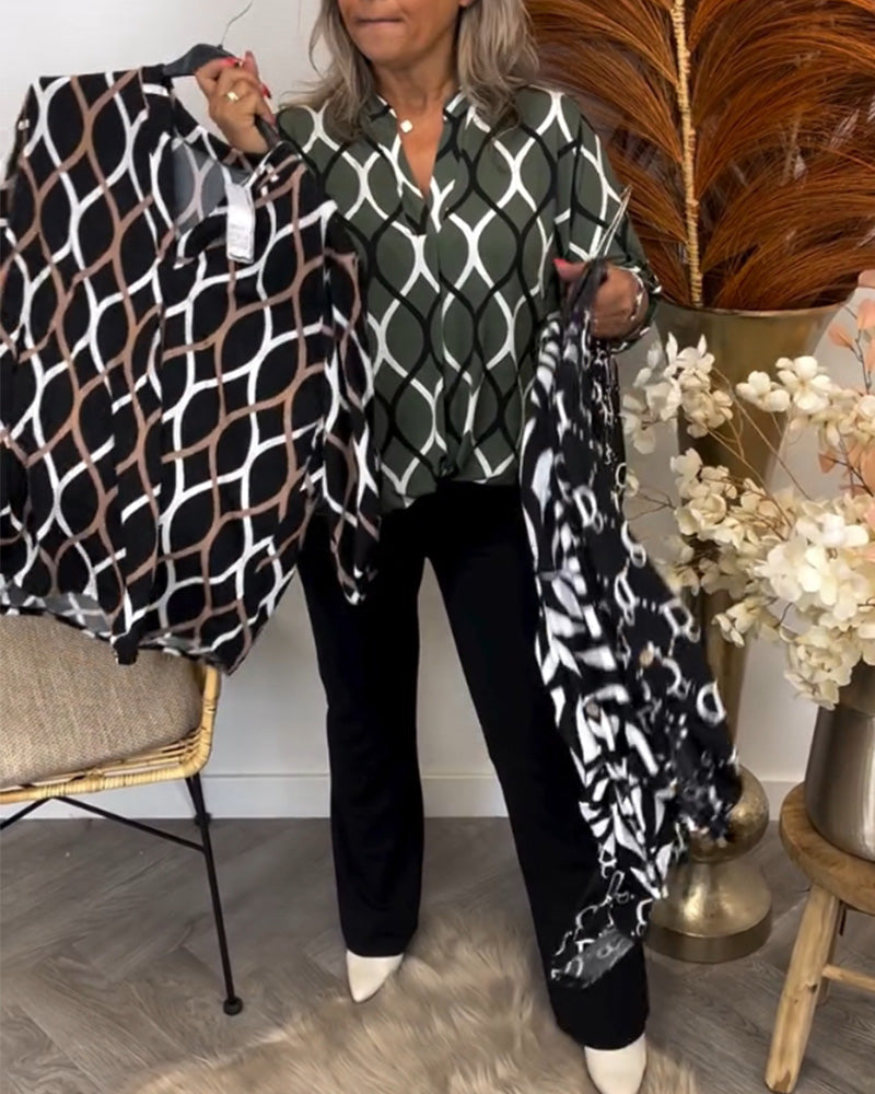 Casual Long Sleeve Printed Blouse