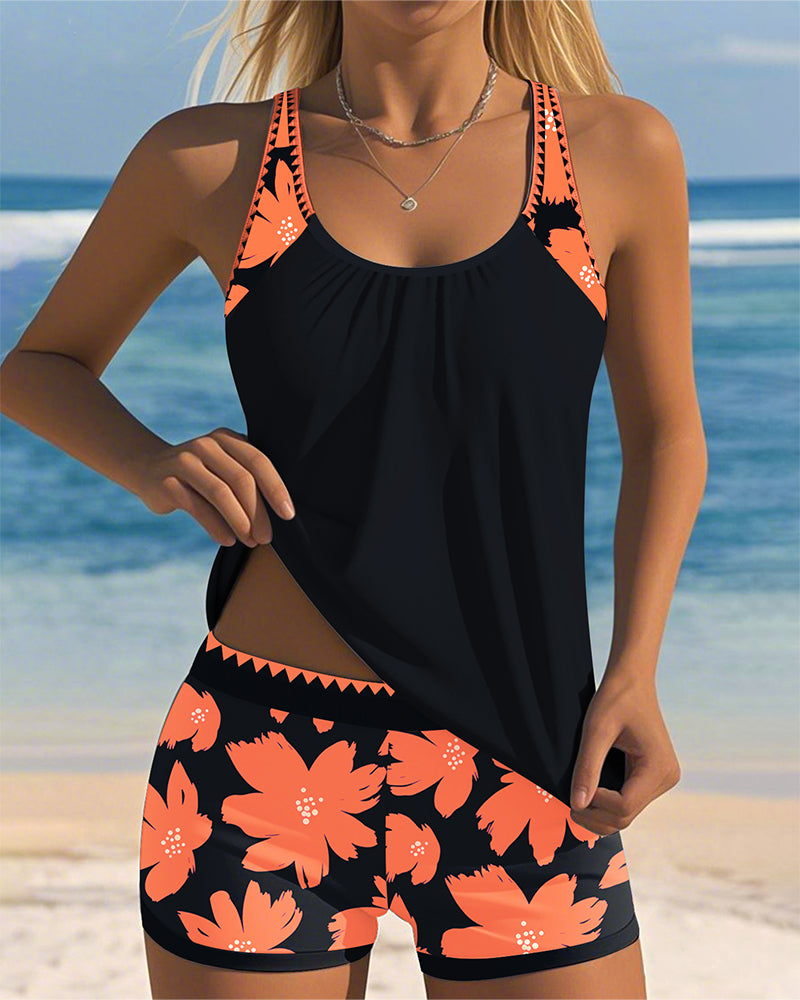 Aumora U-Neck Sleeveless Printed Boxer Tankini