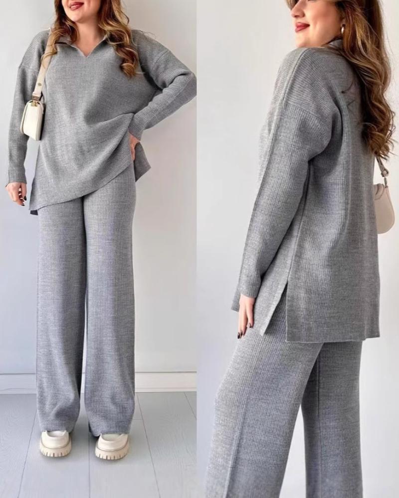 Solid - Colored and Knit Feature Two - Piece Set