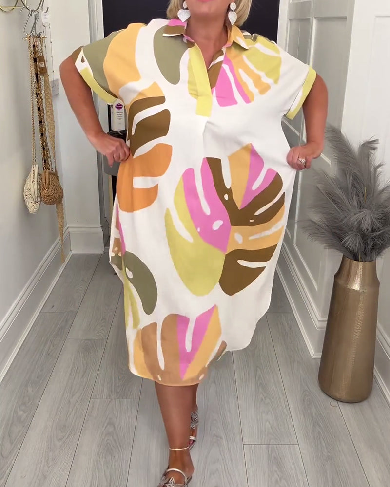 Lapel Loose Printed Shirt Dress