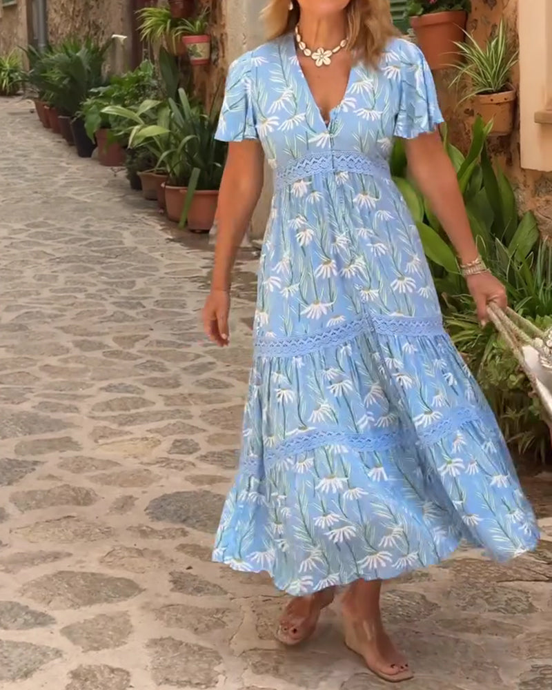 Floral Short-Sleeve Printed Dress