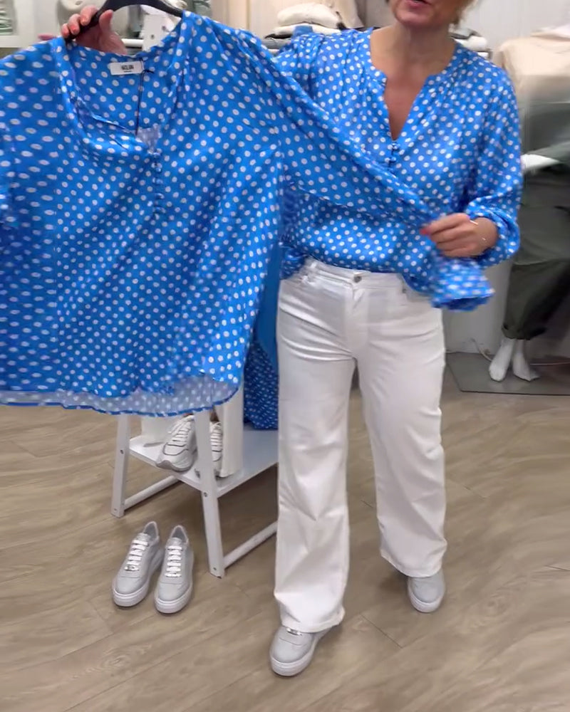 Long Sleeve Stand Collar Printed Blouse