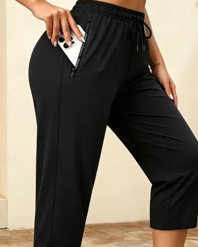 Drawstring Quick Dry Cropped Sports Pants