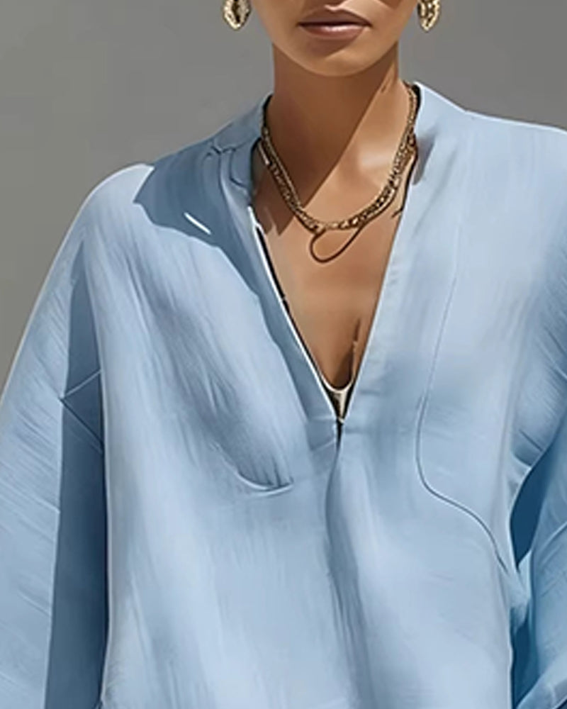 V-Neck Relaxed Sleeve Casual Set