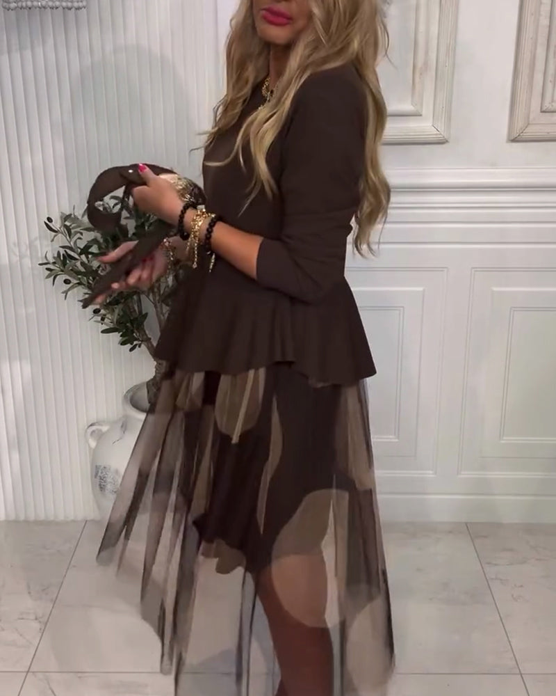 Metal Buckle Belt Lace Patchwork Dress