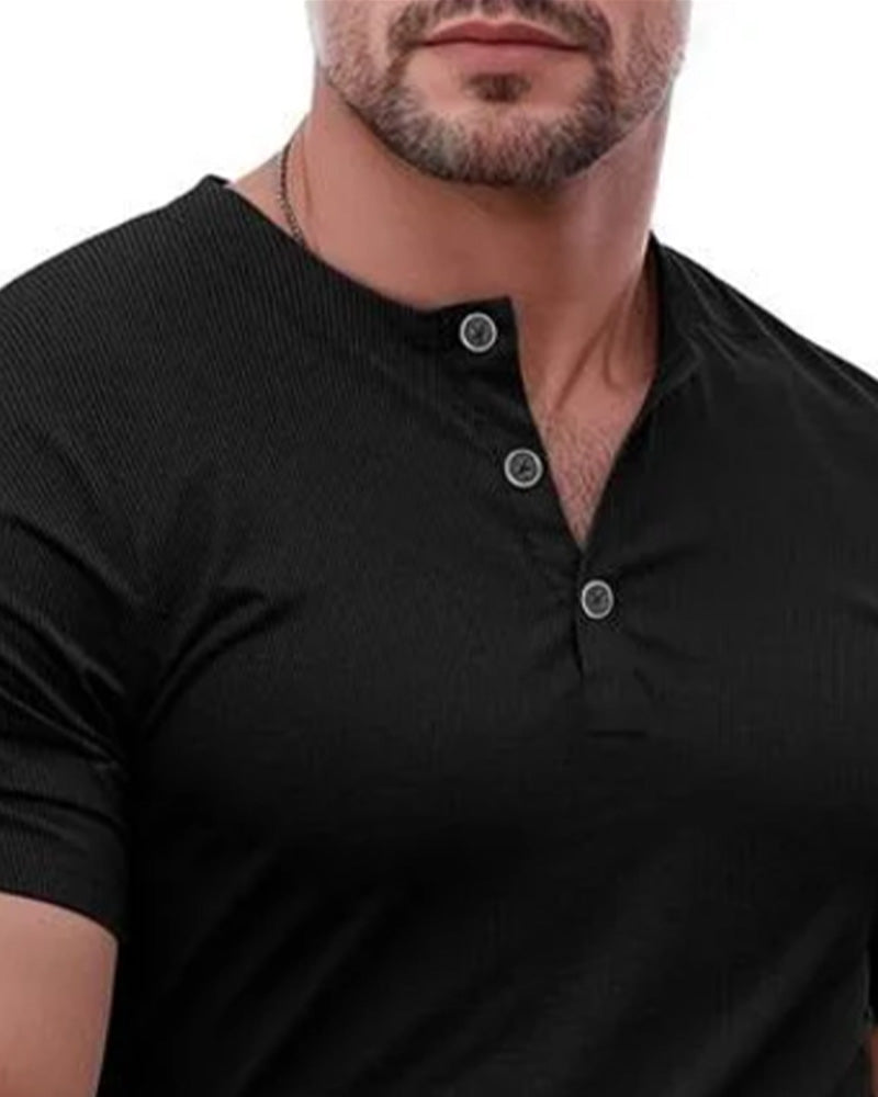 Half-Buttoned Henley Short-Sleeve T-Shirt