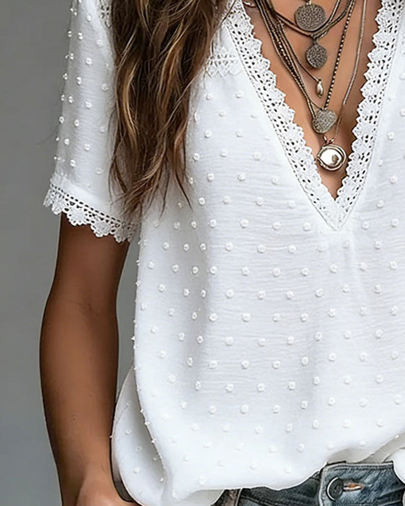3d Polka Dot V-Neck Blouse