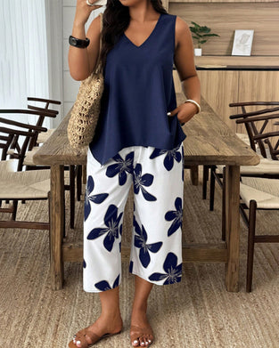 Elegant Print Sleeveless Set