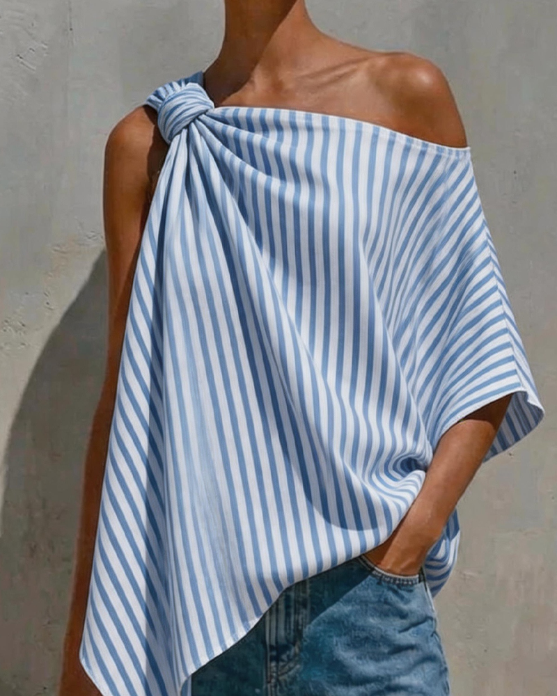 Striped Loose Asymmetric Design Blouse