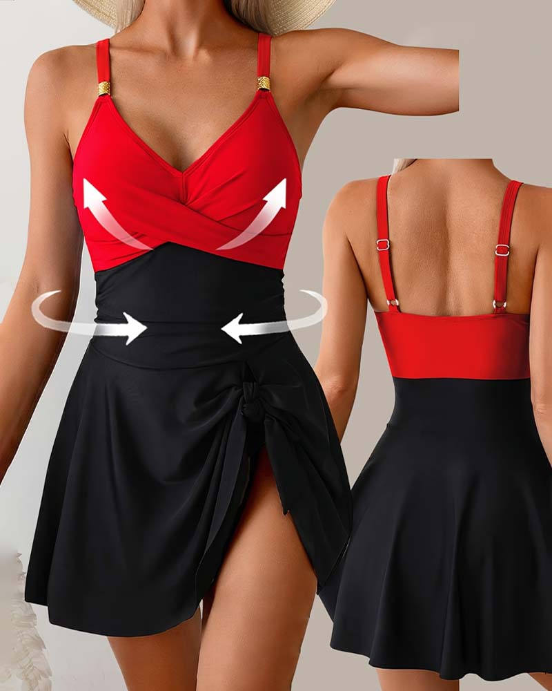 Spaghetti Strap Color Block One-Piece