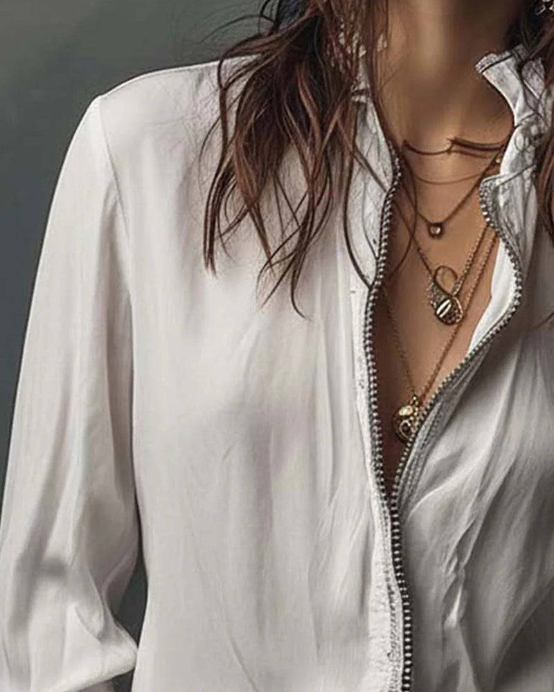 Stand-Collar Bell Sleeve Blouse