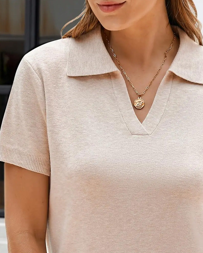 Petite V-Neck Polo Collar Knit Pullovers